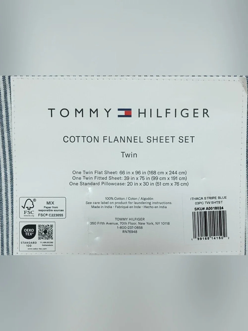 NWT! Tommy Hilfiger 100% Cotton Flannel Plaid Sheet Set - Twin- Blue